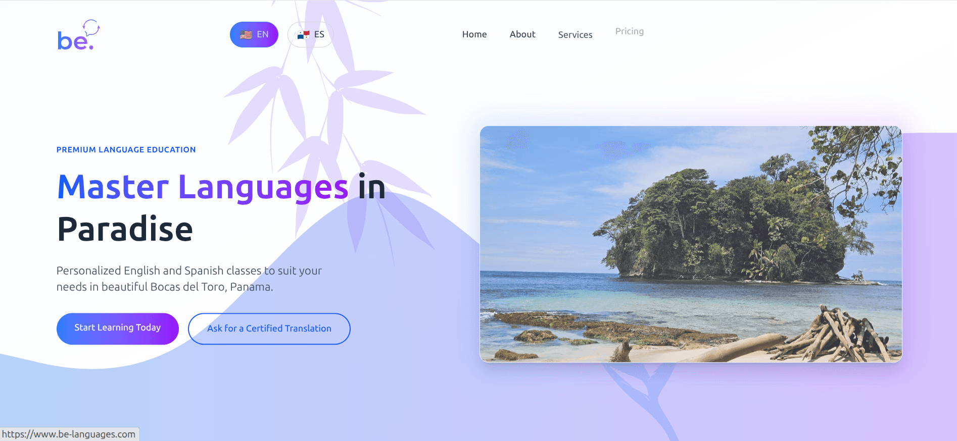 BE Languages Website Desktop