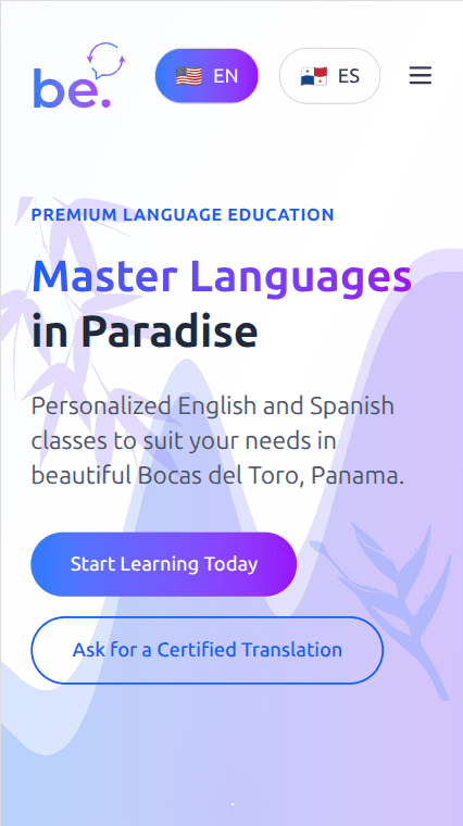 BE Languages Website Mobile